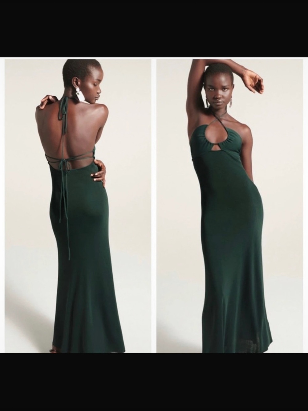 Zara Emerald Green Backless Halter Maxi Dress